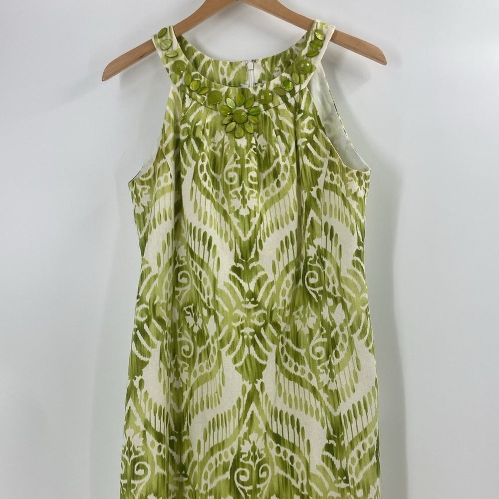 Jessica Howard soft green and white shift dress shell detail summer womens midi